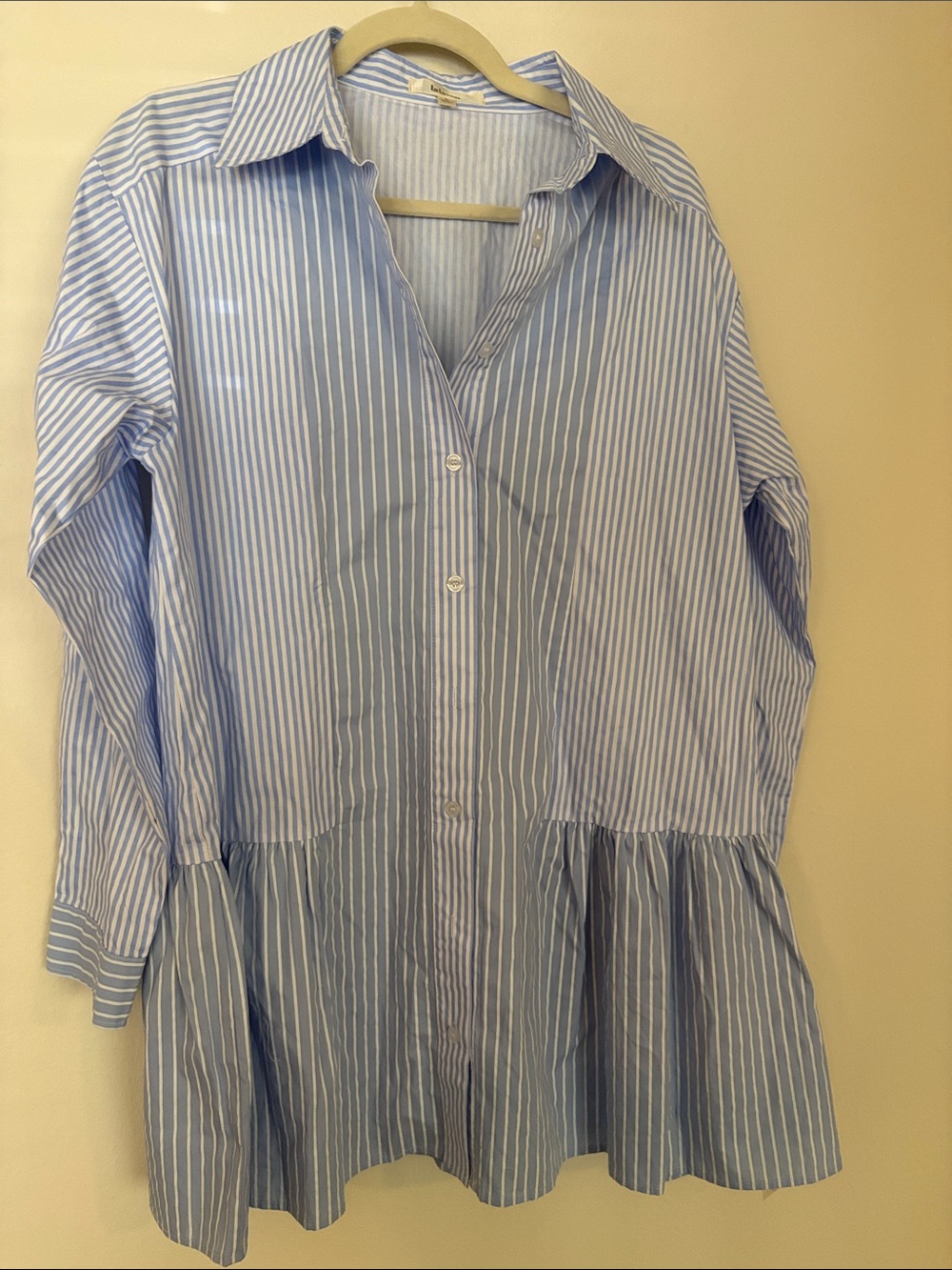 Blue and White Striped Button-Down Tshirt dress large